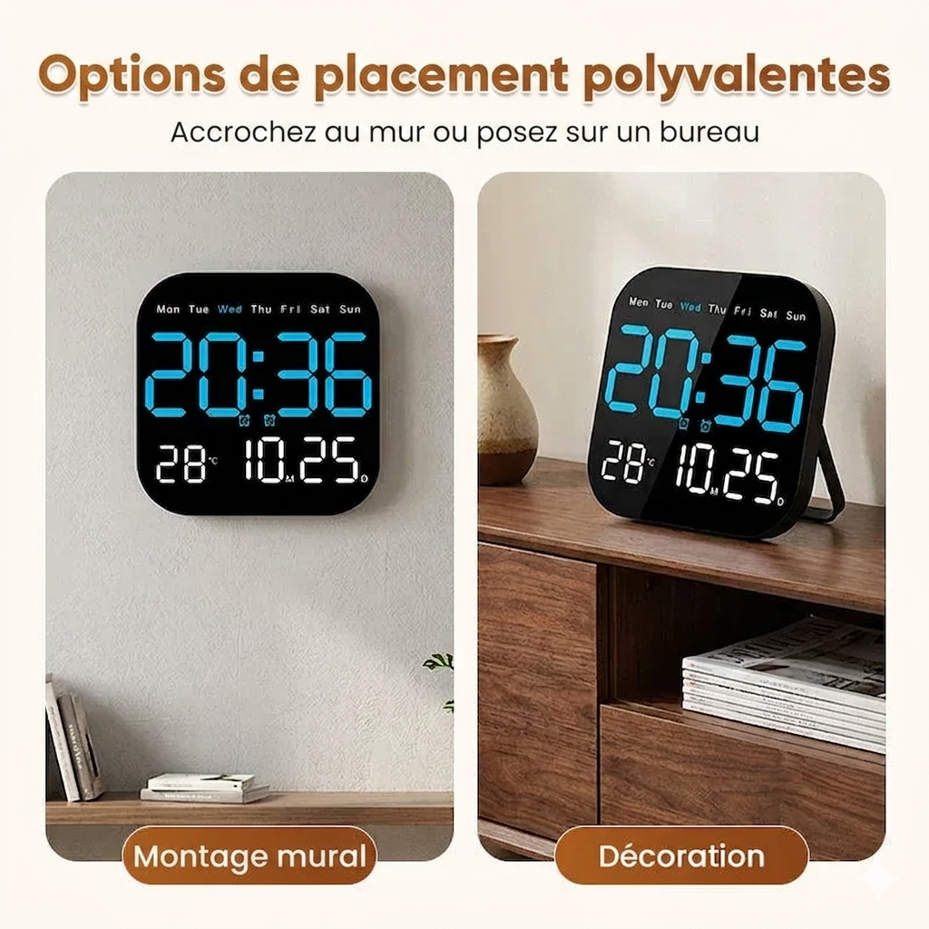 Horloge Murale Numérique Design Élégant - Affichage Intuitif