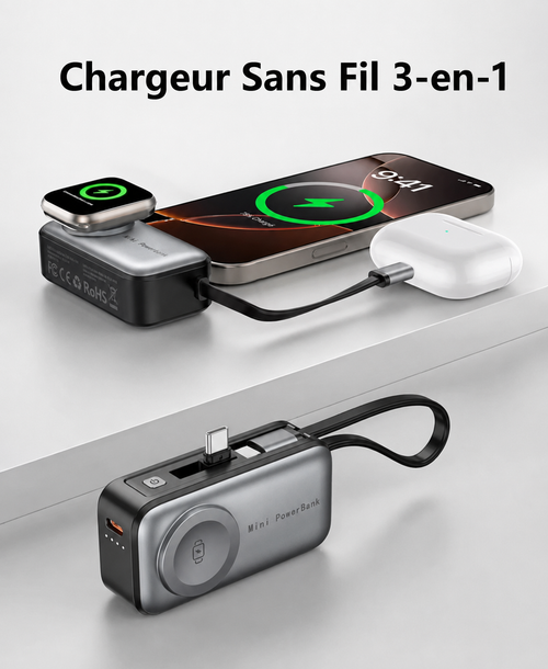 Batterie Externe Premium 3-en-1 – Technologie Magnétique 50000mAh