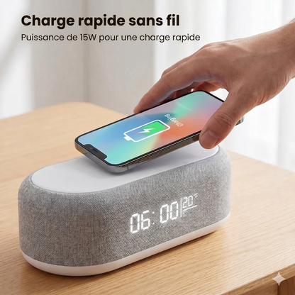 PowerDock™ 4-en-1 – Charge Sans Fil, Enceinte Bluetooth & Réveil Intelligent