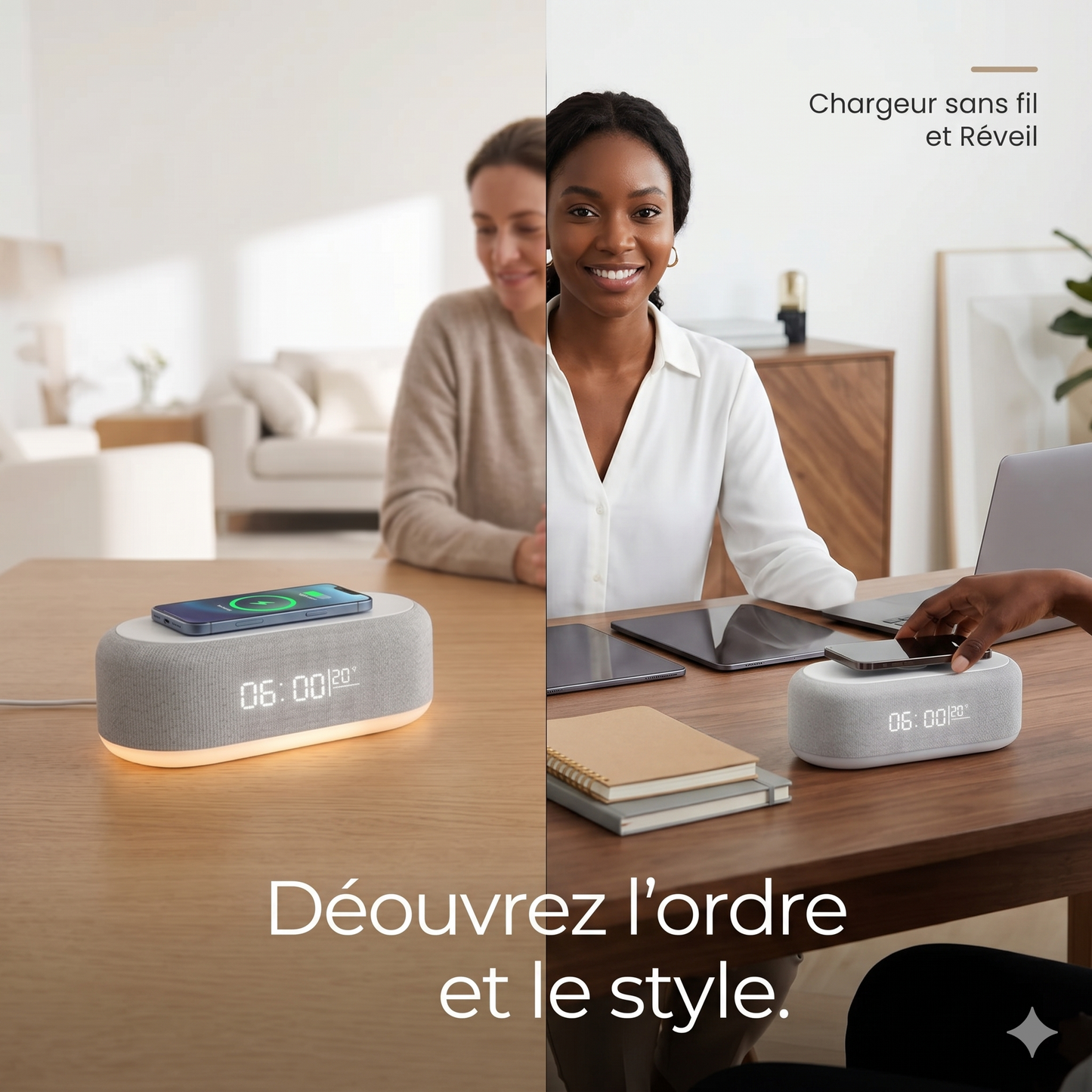 PowerDock™ 4-en-1 – Charge Sans Fil, Enceinte Bluetooth & Réveil Intelligent