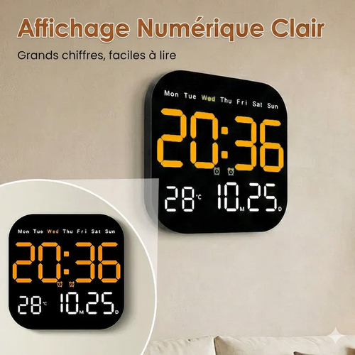 Horloge Murale Numérique Design Élégant - Affichage Intuitif